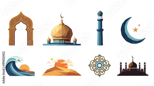 Islamic architecture and scenery elements in geometric style