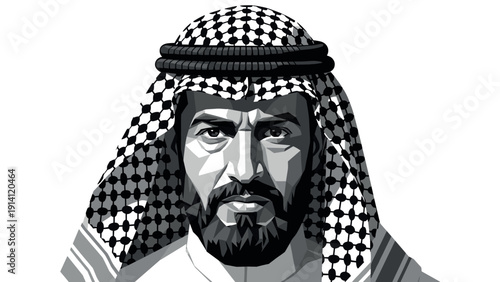 Geometric portrait of middle eastern man in traditional attire