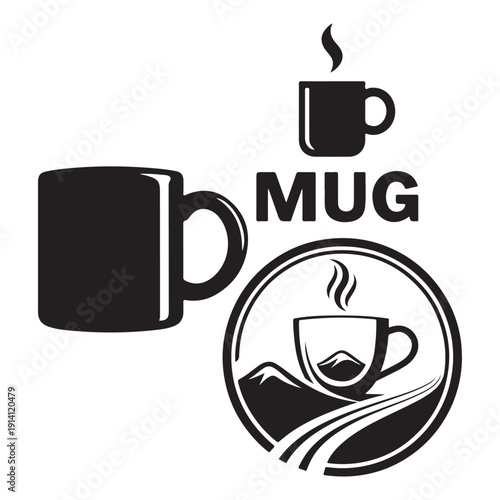 Coffee Mug Silhouette and Tea Cup Circle Logo Design.