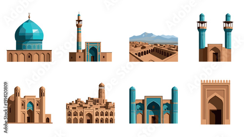 Islamic architecture set: middle eastern landmarks in flat design
