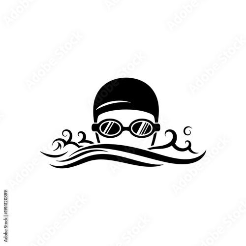 A swimmer s head and shoulders emerge from waves a striking black silhouette