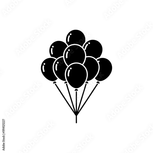 A cluster of black balloons tied together presented as a stark silhouette