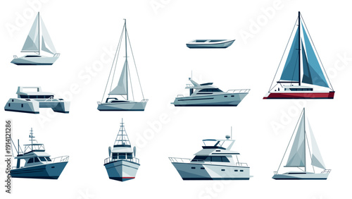Modern sailing and motor boats in flat design
