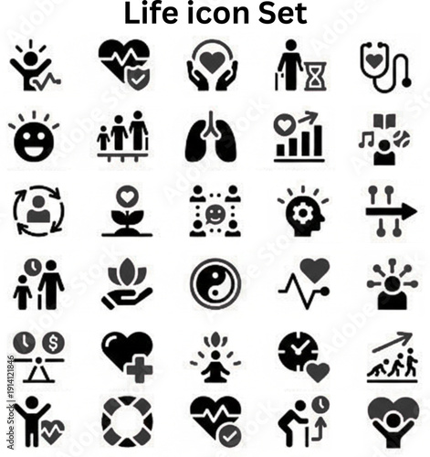 Life icon set silhouette vector on white background 
