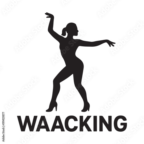Female Dancer Posing in Waacking and Vogue Dance Style Silhouette.