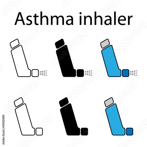 Set of Asthma inhaler design icon, medicine health care sign, vector illustration .