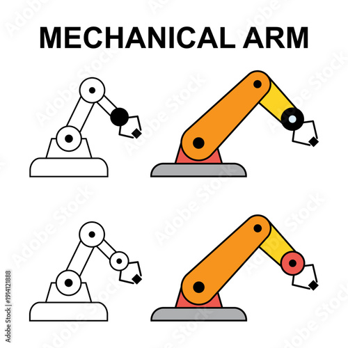Set of Mechanical robot arm machine icon, technology hydraulic robotic hand, vector illustration .