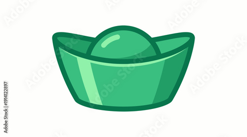 Stylized jade green Chinese sycee yuanbao gold ingot illustration isolated on white background, concept for oriental financial growth, asian wealth tradition and lunar new year festival