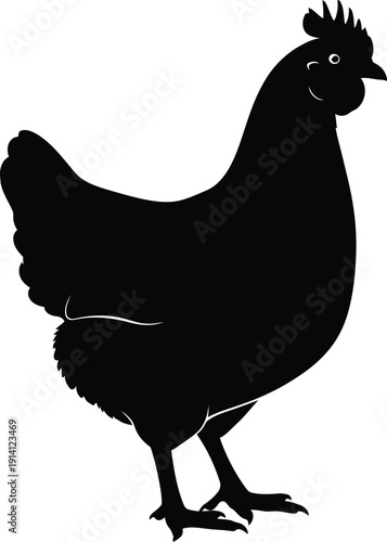 Black silhouette of a plump chicken standing proudly on a plain background.