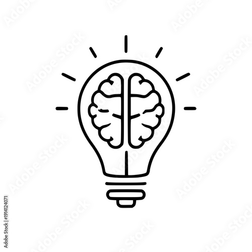 Brain Inside Lightbulb Icon In Black Outline, Creativity And Intelligence Concept silhouette