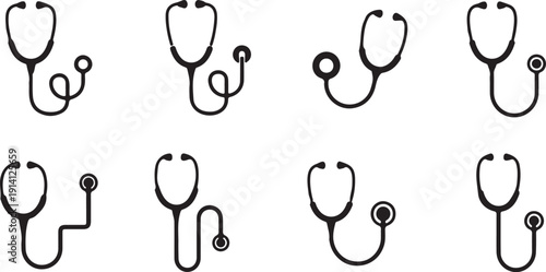 Stethoscope icon set silhouette vector illustration.