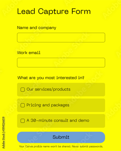 Modern lead capture form template for business marketing campaigns