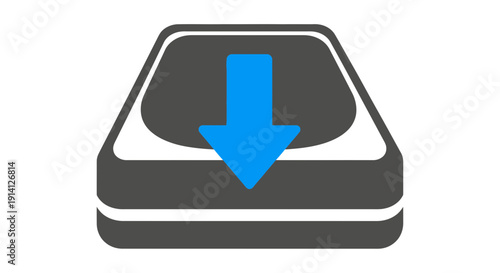 Download icon with arrow on hard drive, data storage concept