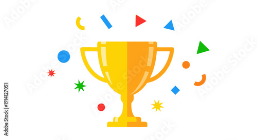 Golden Trophy with Confetti Celebration - Victory Award