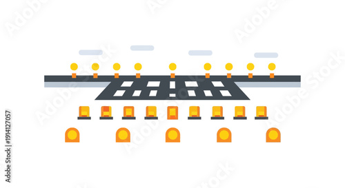 Airport runway lights and markings, vector illustration