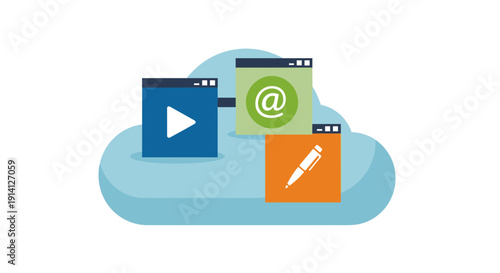Cloud Computing Services with Icons: Video, Email, Writing