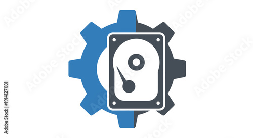 Hard Drive Icon with Gear: Data Storage and Technology Concept