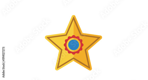 Golden Star Award Badge with Blue Center