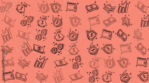 Financial icons, money wallets, rising graphs. Suitable for finance, investment, business concepts in presentations, websites, and marketing materials.