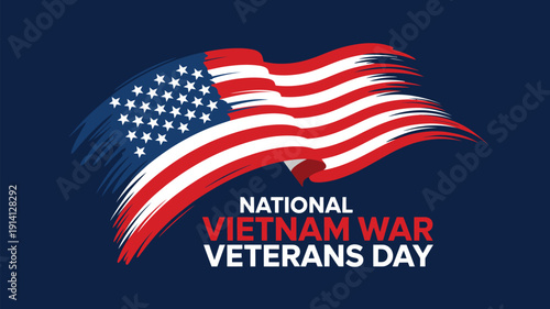 national vietnam war veterans day banner with waving american flag patriotic remembrance illustration