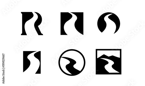 Abstract Winding Road Path River Logo Design Set for Journey and Navigation Concepts