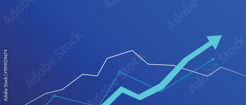 Blue business arrow and graph representing stock market growth.