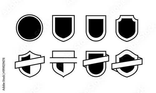 Collection of Shield Badges and Emblems Vector Set with Banners - Security and Protection Logos