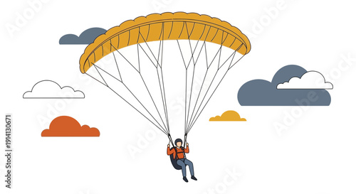 Parachutist Flying Through the Air with Parachute.