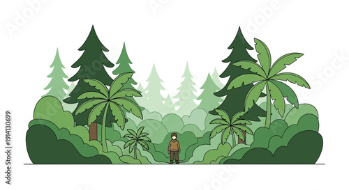 Person Standing in Lush Green Forest Landscape.