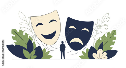 Theater Masks Representing Emotions and Drama.