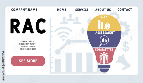 RAC - Risk Assessment Committee  acronym. business concept background. vector illustration concept with keywords and icons. lettering illustration with icons for web banner, flyer, landing