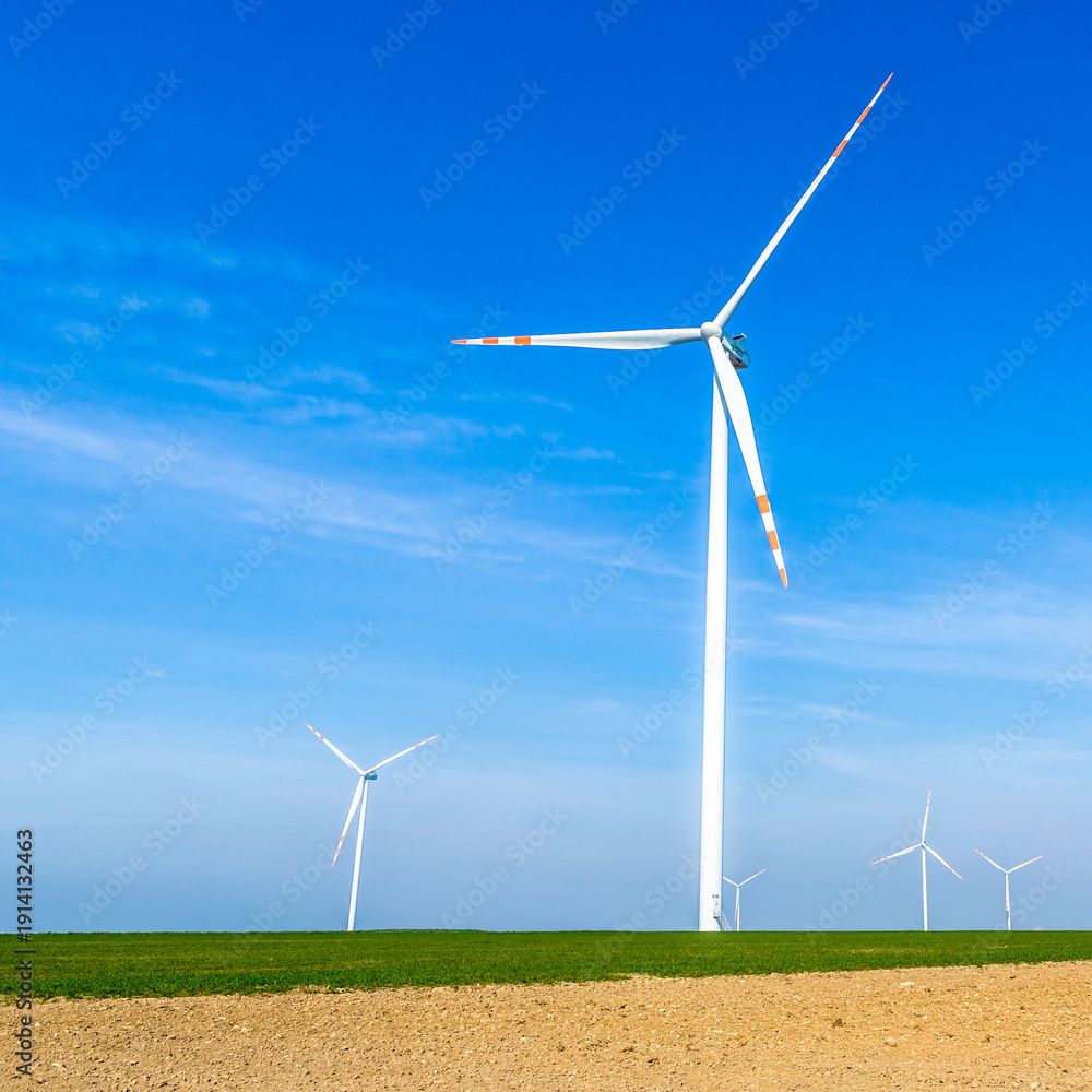 Fototapeta premium Nice view of the windmill fields in Wielowiec in Poland.