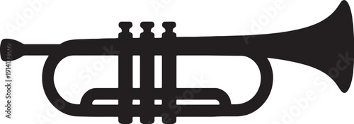 Black Silhouette of a Trumpet on White Background