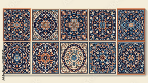 Ornate moroccan tile patterns in intricate vintage design