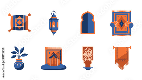 Traditional moroccan decor: vibrant blue and orange home elements