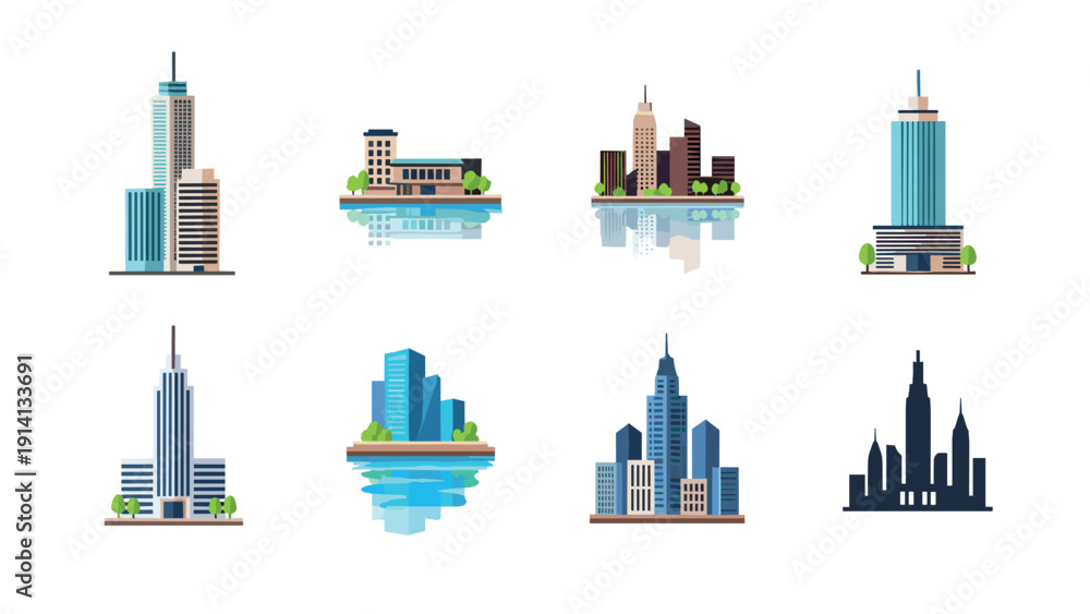Obraz premium Modern city skylines: flat style architecture and urban landscapes