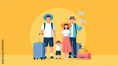 Family vacation adventure: parents and child ready for travel fun