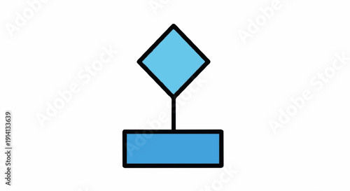 A geometric illustration of a blue rhombus perched atop a blue rectangle, symbolizing data points or progress markers in a clean, abstract design