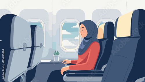 Peaceful flight journey with relaxed passenger in airplane cabin