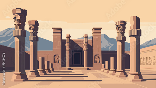 Ancient ruins with majestic columns in a minimalist flat design
