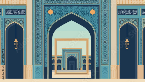 Intricate geometric archway patterns in vibrant middle eastern design