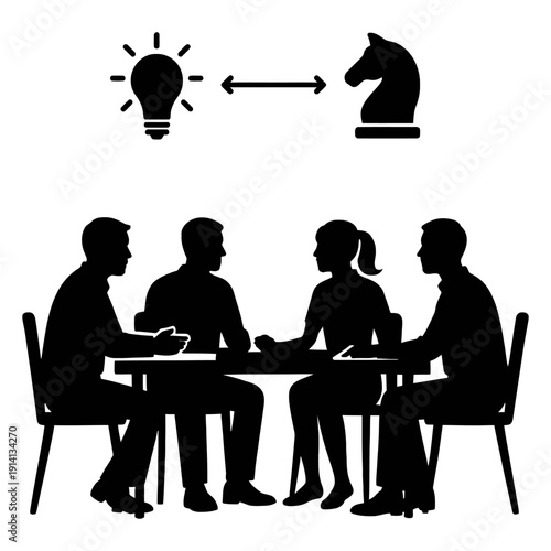 Silhouettes of people and musicians in a cafe setting with a man playing guitar and others sitting and working