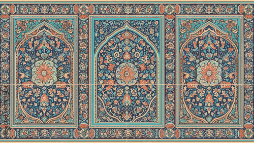 Intricate islamic tile pattern design with floral and geometric motifs