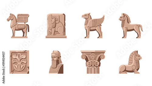 Ancient mesopotamian artifacts collection in flat style