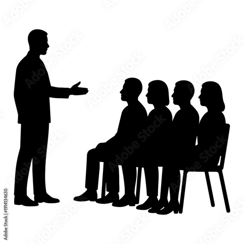 Business people silhouettes working together in office vector illustration
