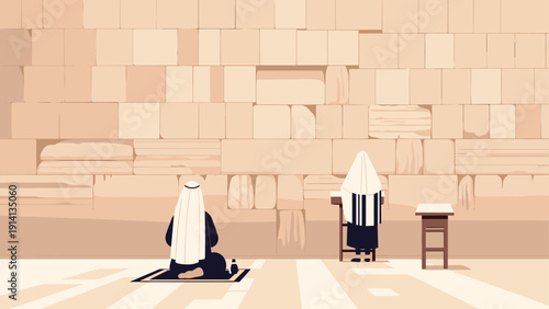 Peaceful moment of prayer at historic wall in minimalist style