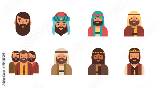 Flat style biblical characters set with traditional costumes and accessories