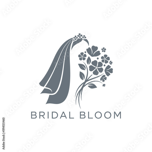 Beautiful bride with flower bouquet icon for wedding organizer and boutique branding identity professional business bridal bloom logo