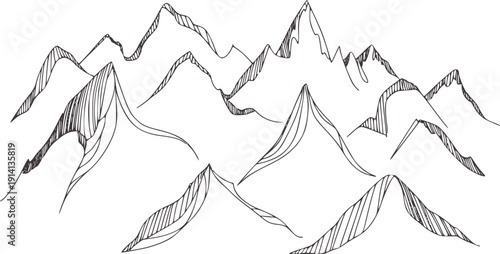 Minimalist pen ink of abstract mountain range landscape