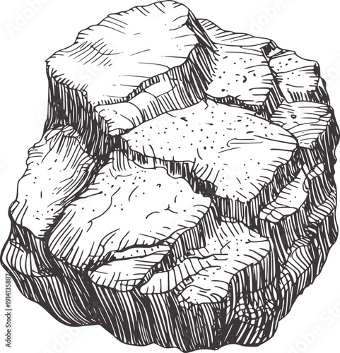 Pen and ink of a rough textured rock formation stone geological